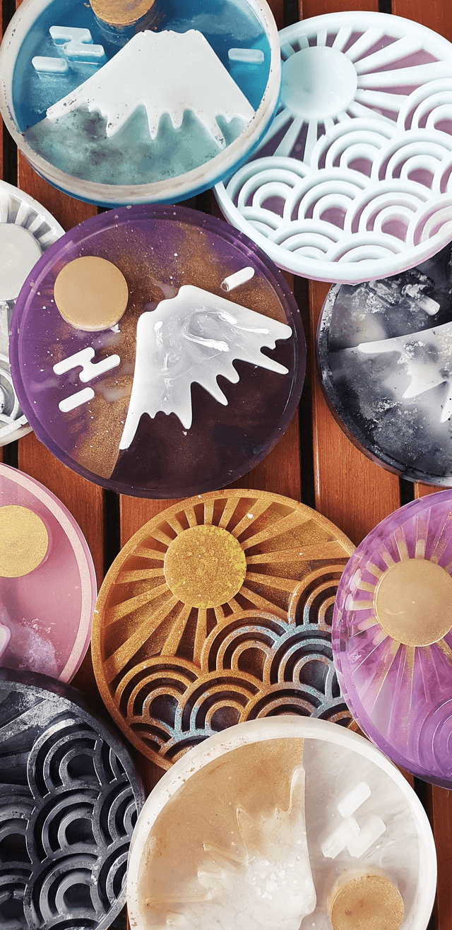  Sous-verre soleil levant et vagues violet et or