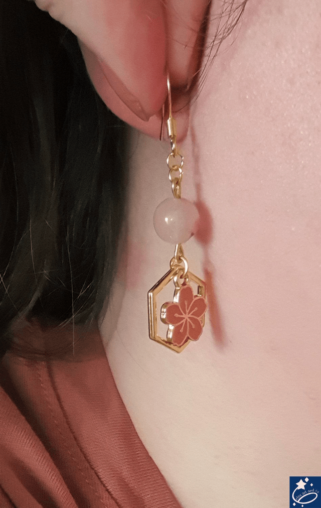 Boucles d'oreilles fleurs de sakura et jade 