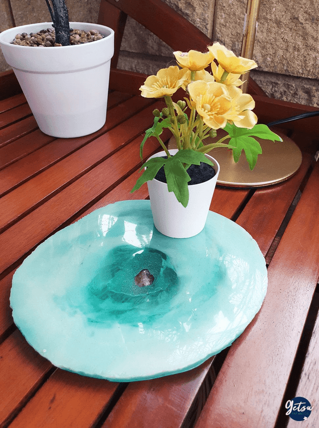 Plateau inspiration tranche d'agate, turquoise