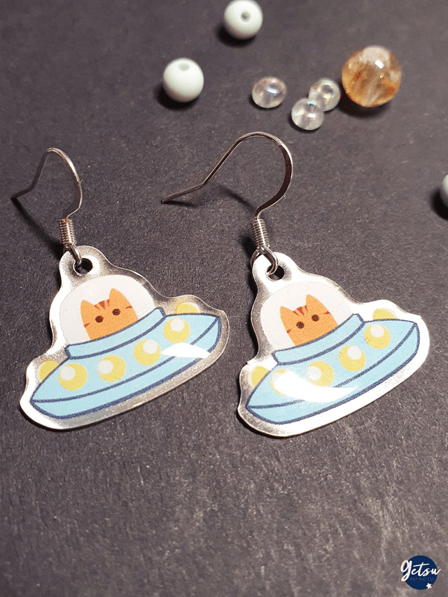 Boucles d'oreilles chat de l'espace