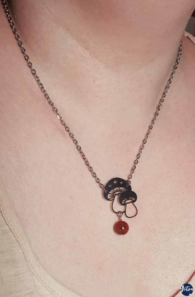 Collier champignon et jaspe rouge