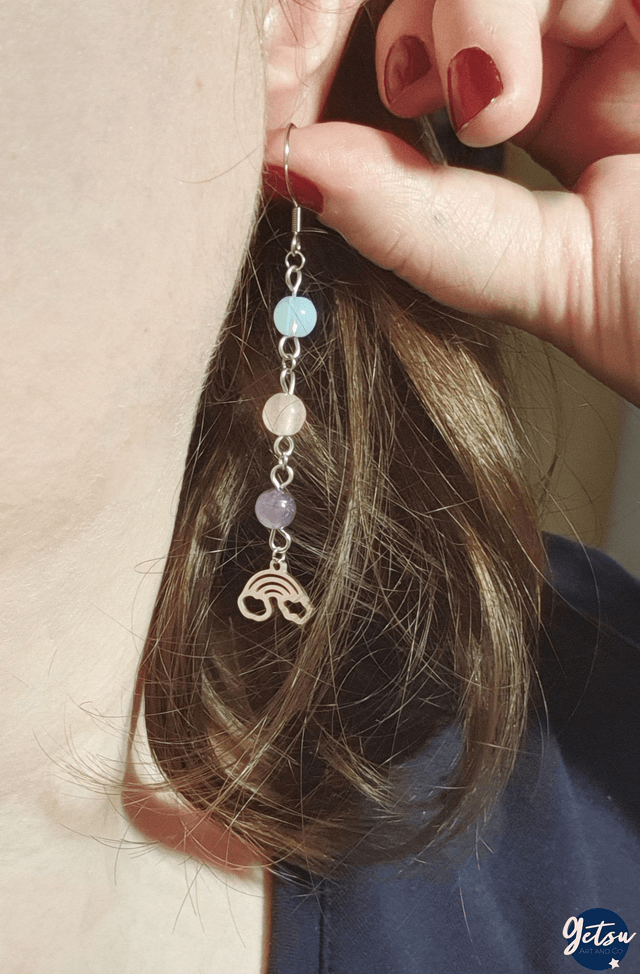 Boucles d'oreilles arc-en-ciel opalite, quartz rose et améthyste