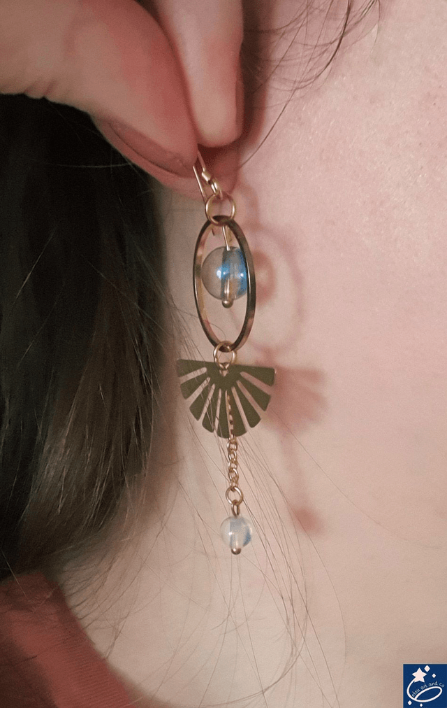 Boucles d'oreilles rayons de soleil et perles aqua aura 