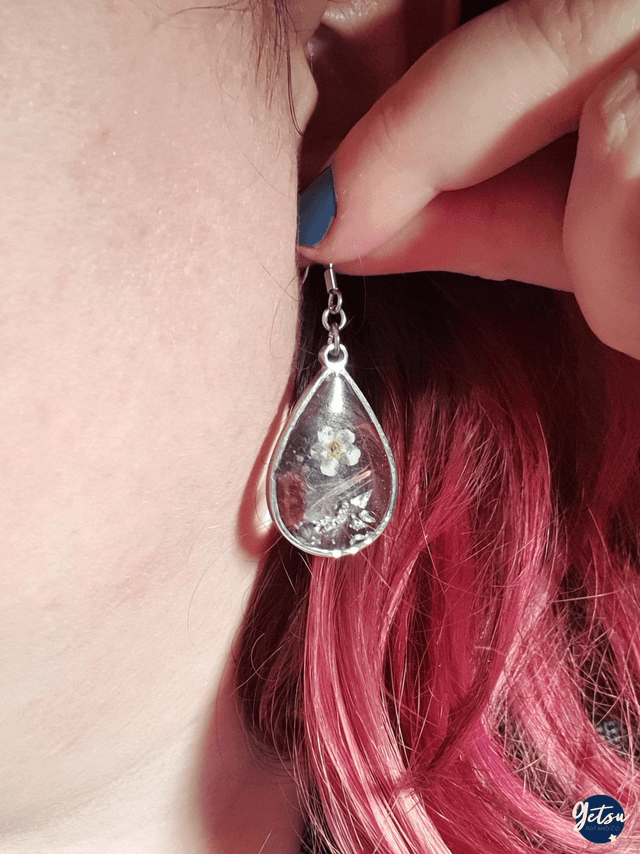 Boucles d'oreilles fleurs et feuilles d'argent