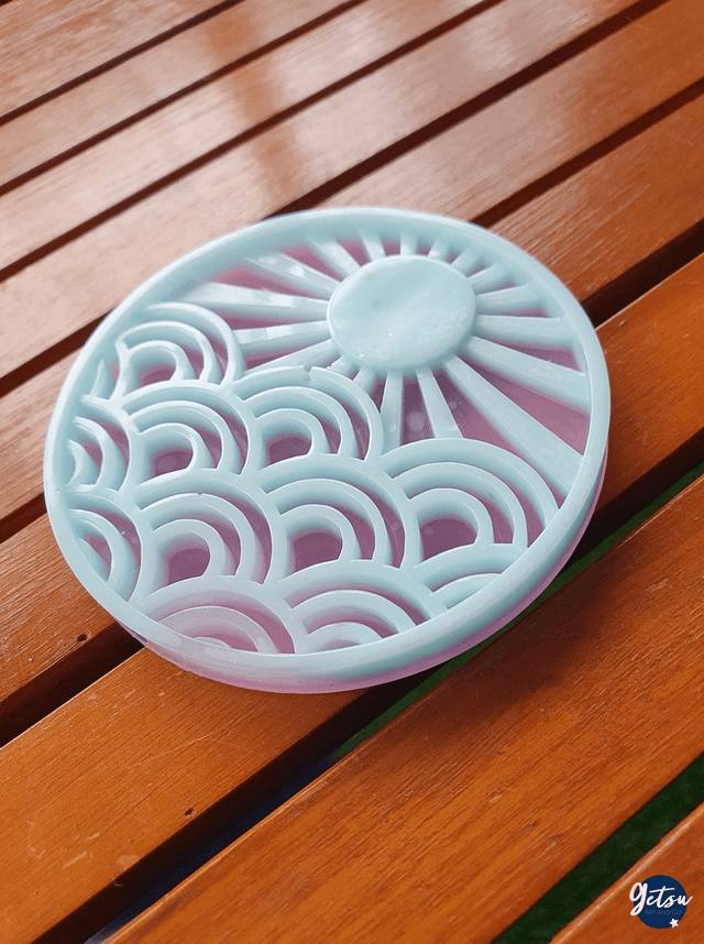  Sous-verre soleil levant et vagues blanc et rose