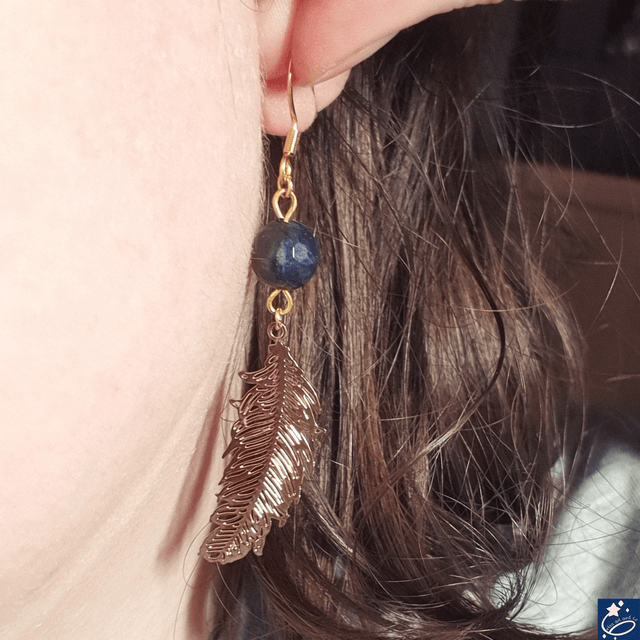 Boucles d'oreilles plumes et sodalite