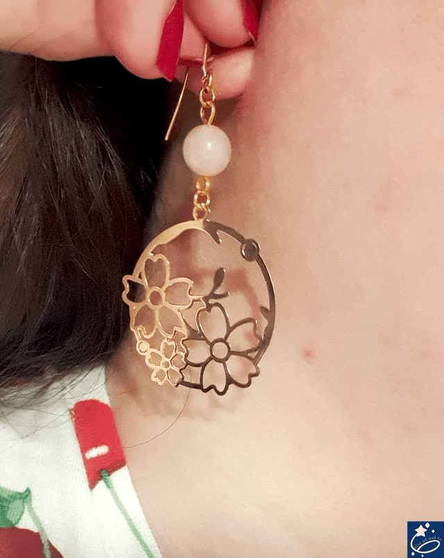 Boucles d'oreilles fleurs de sakura et quartz rose 
