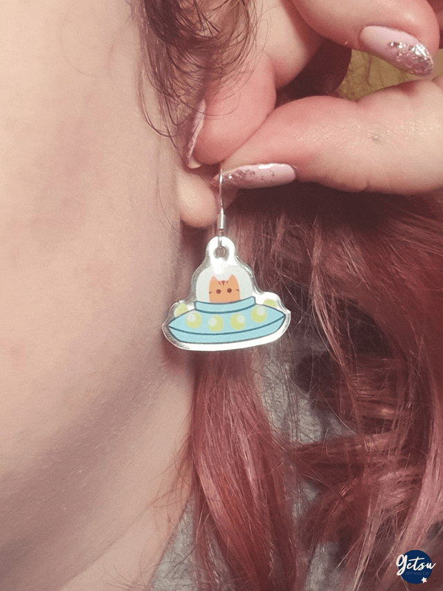Boucles d'oreilles chat de l'espace