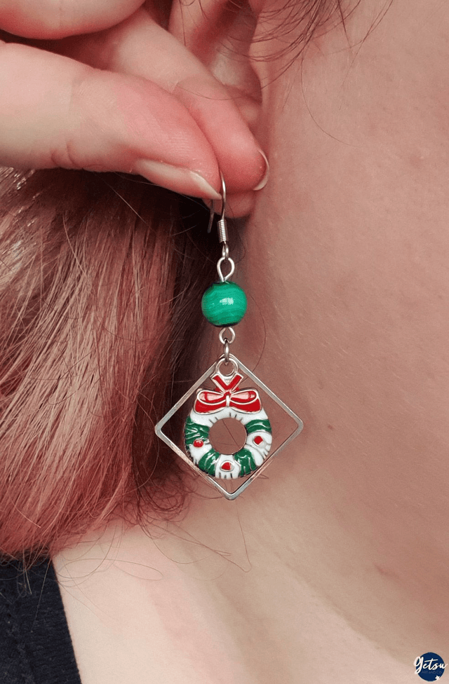 Boucles d'oreilles couronne de Noël et malachite