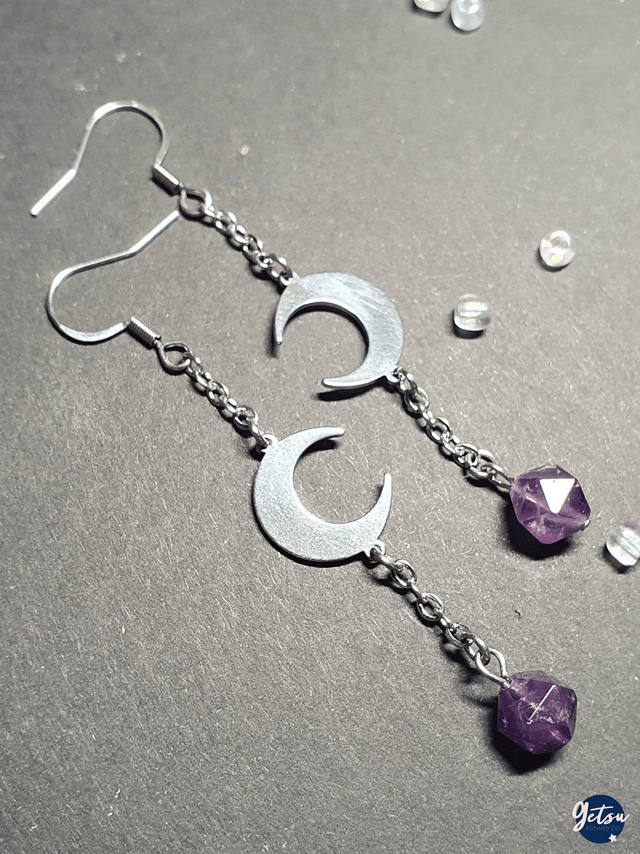 Boucles d'oreilles lunes et améthystes