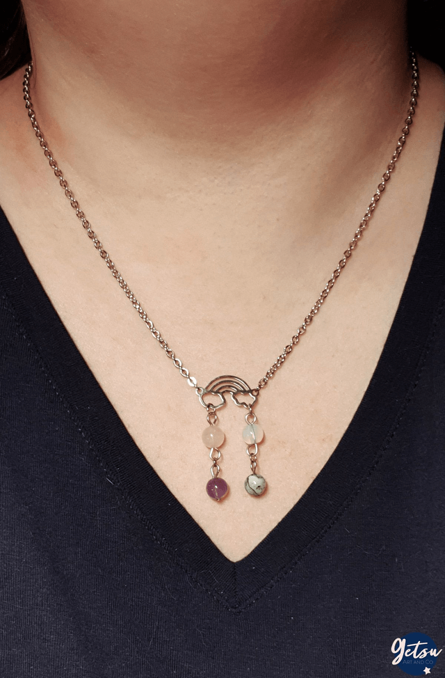 Collier arc-en-ciel avec quartz rose, améthyste, opalite et agate arbre