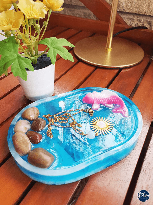 Grand vide-poche/porte-savon carpe koi rose