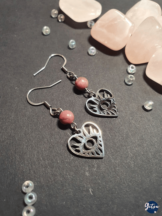 Boucles d'oreilles coeur et rhodonite