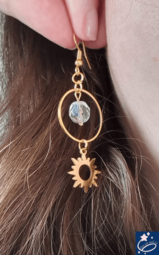Boucles d'oreilles rondes en pierre de bohème et soleil 