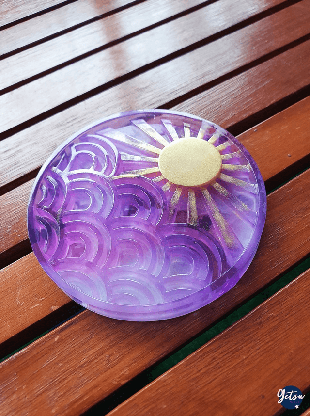  Sous-verre soleil levant et vagues violet et or