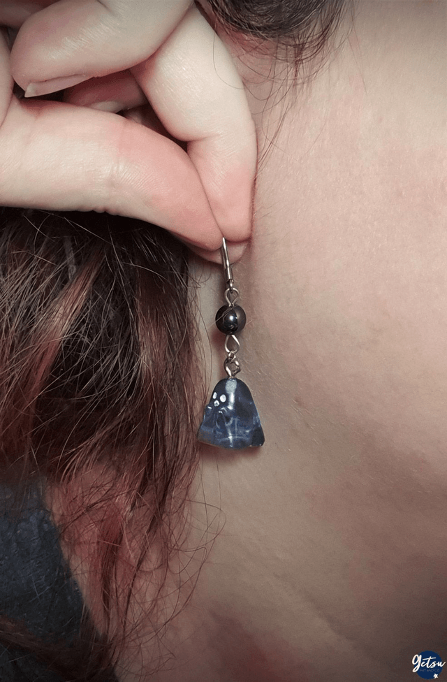 Boucles d'oreilles fantômes en résine et amazonite