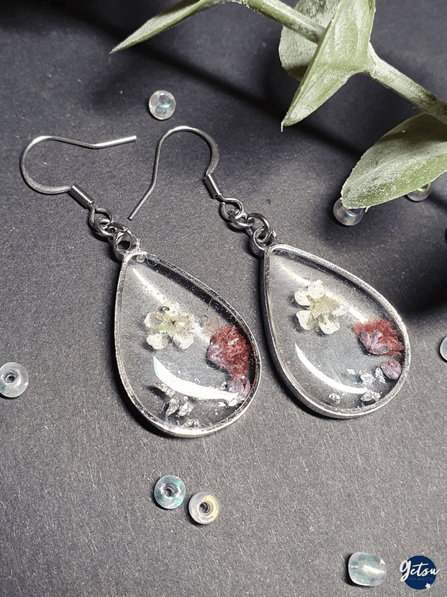 Boucles d'oreilles fleurs et feuilles d'argent