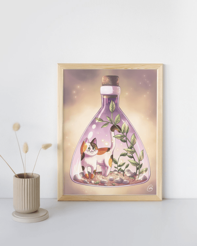 Poster A4 - chat dans une fiole triangle