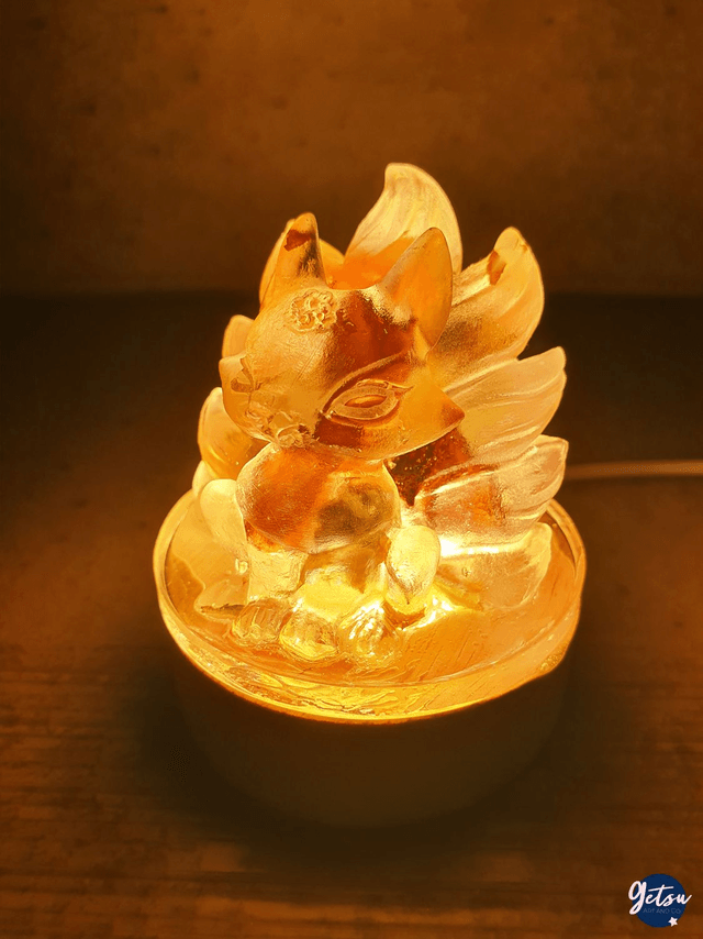 Veilleuse kitsune fleurs et tranche d'orange