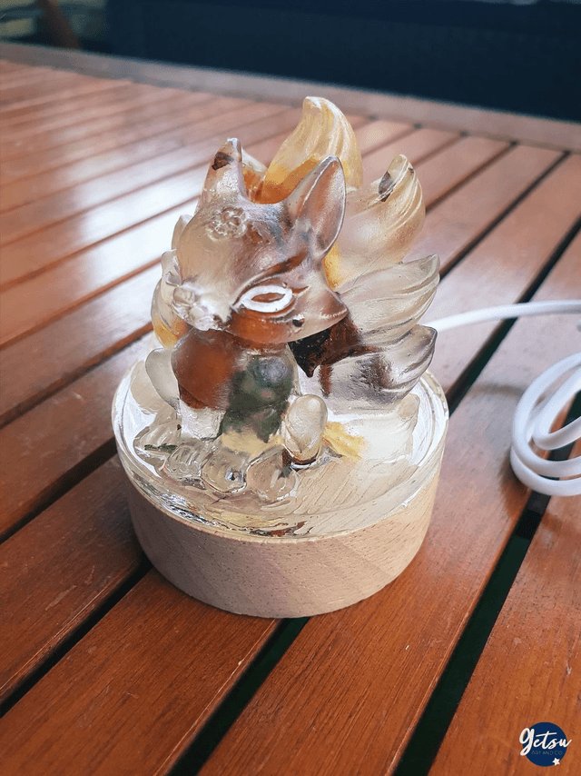 Veilleuse kitsune fleurs et tranche d'orange