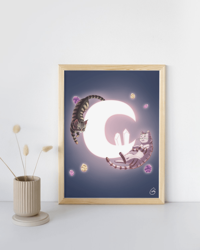 Poster A4 - chats et lune