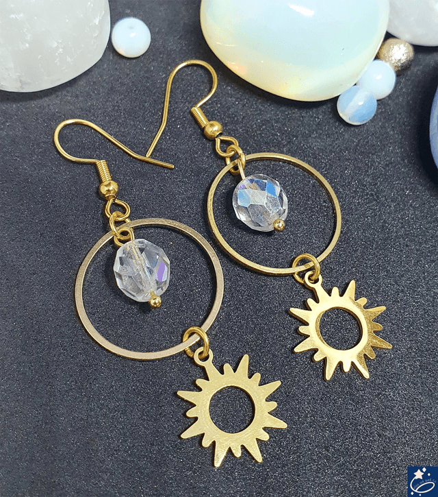 Boucles d&#039;oreilles rondes en pierre de bohème et soleil 