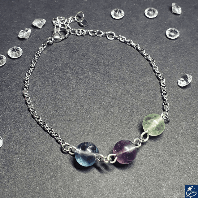 Bracelet en acier inox et fluorite