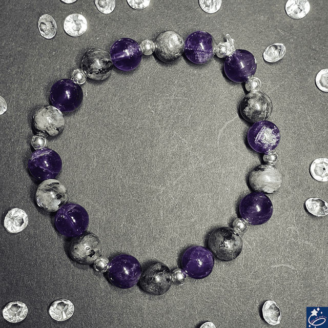 Bracelet élastique en améthyste et labradorite noire