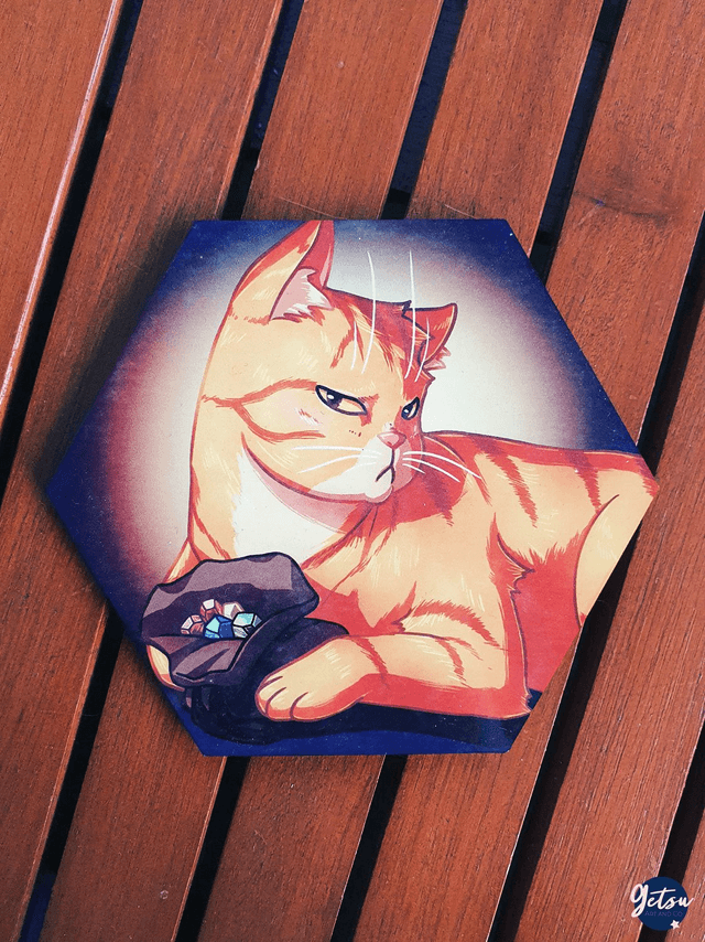 Sous-verre contreplaqué en bois hexagone, chat roux