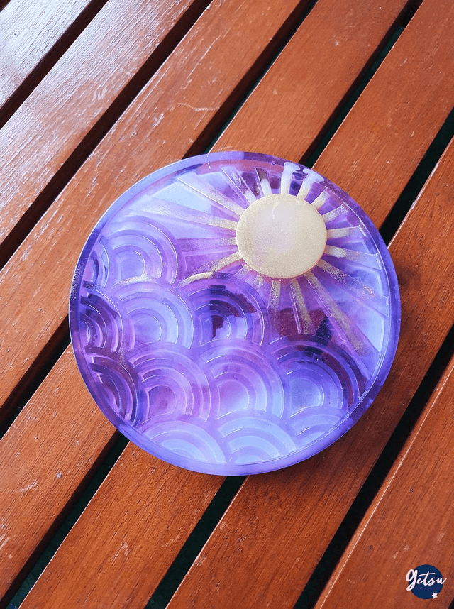  Sous-verre soleil levant et vagues violet et or