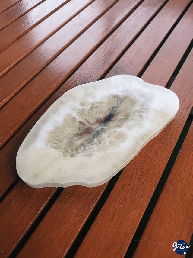 Sous-verre en résine inspiration tranche d&#039;agate, blanc et long