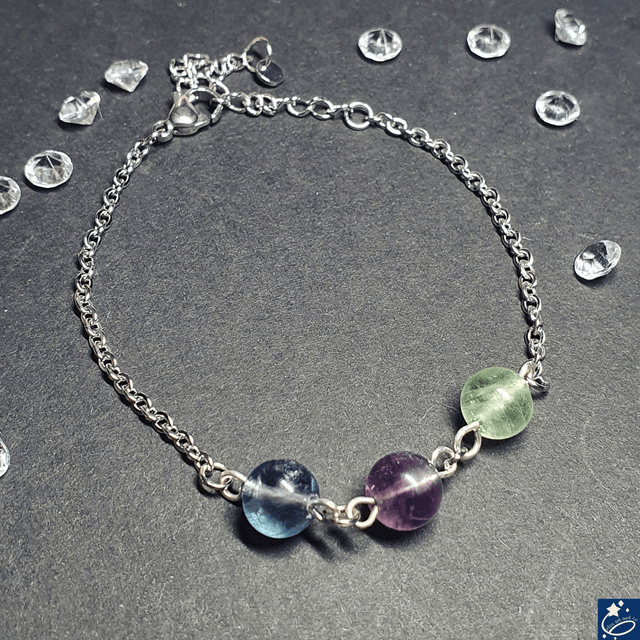Bracelet en acier inox et fluorite
